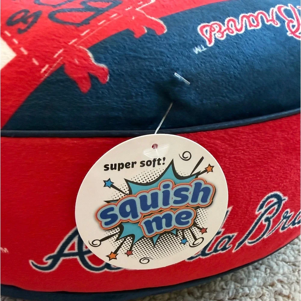 Atlanta Braves MLB Squish Me Super Soft Plush Round Pillow Navy Blue Red ATL